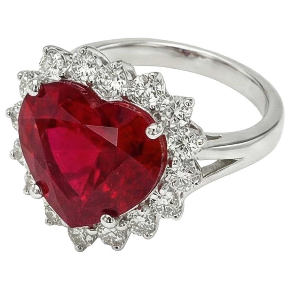 Anello con diamante rubino rosso a forma di cuore da 12,75 ct in oro bianco 14K Nuovo