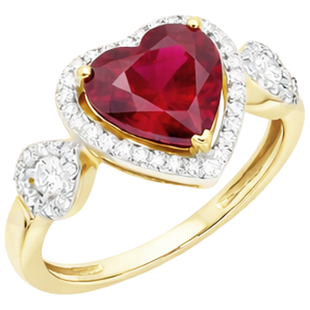 Anello con diamante rubino taglio cuore rosso. gioielli in oro giallo da 6.65 ct