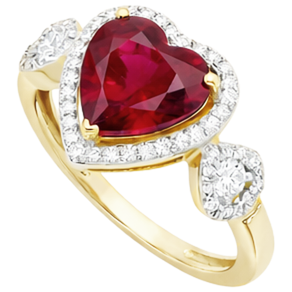 Anello con diamante rubino taglio cuore rosso. gioielli in oro giallo da 6.65 ct