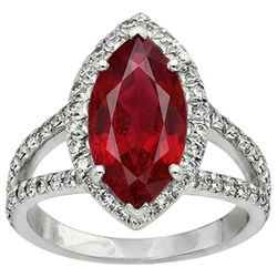 Anello con diamante rubino taglio marquise rosso oro bianco 5.55 ct