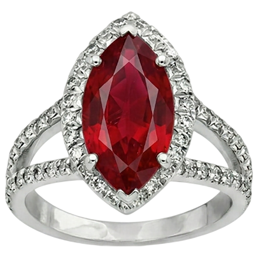 Anello con diamante rubino taglio marquise rosso oro bianco 5.55 ct
