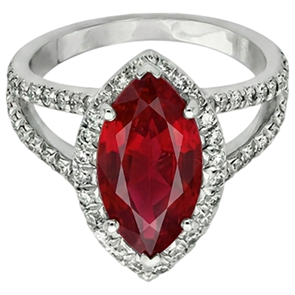 Anello con diamante rubino taglio marquise rosso oro bianco 5.55 ct