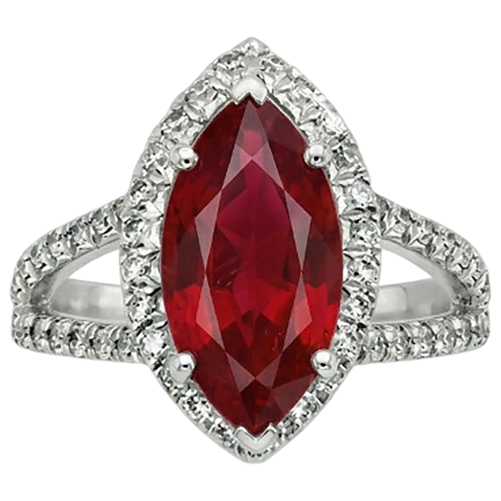 Anello con diamante rubino taglio marquise rosso oro bianco 5.55 ct