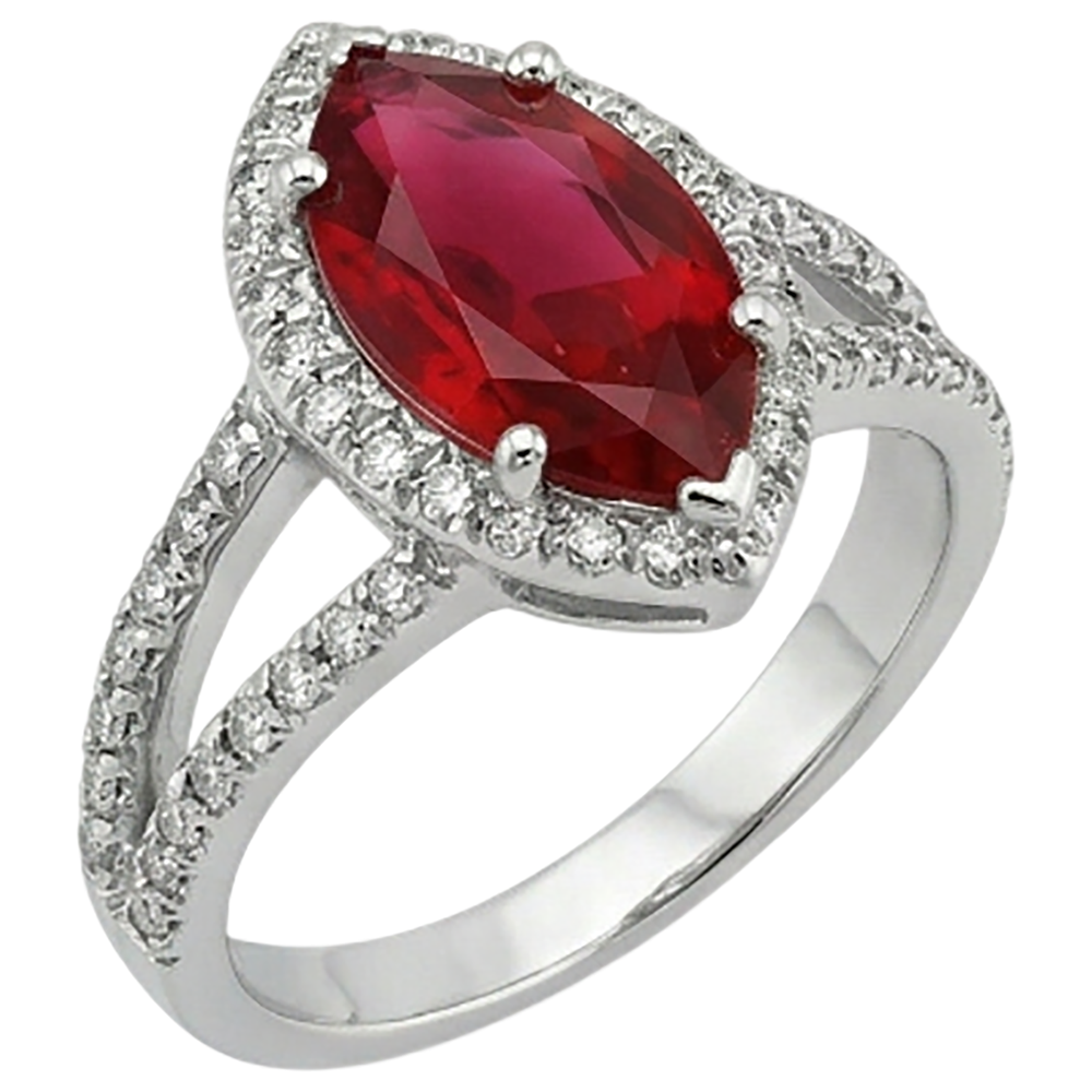 Anello con diamante rubino taglio marquise rosso oro bianco 5.55 ct