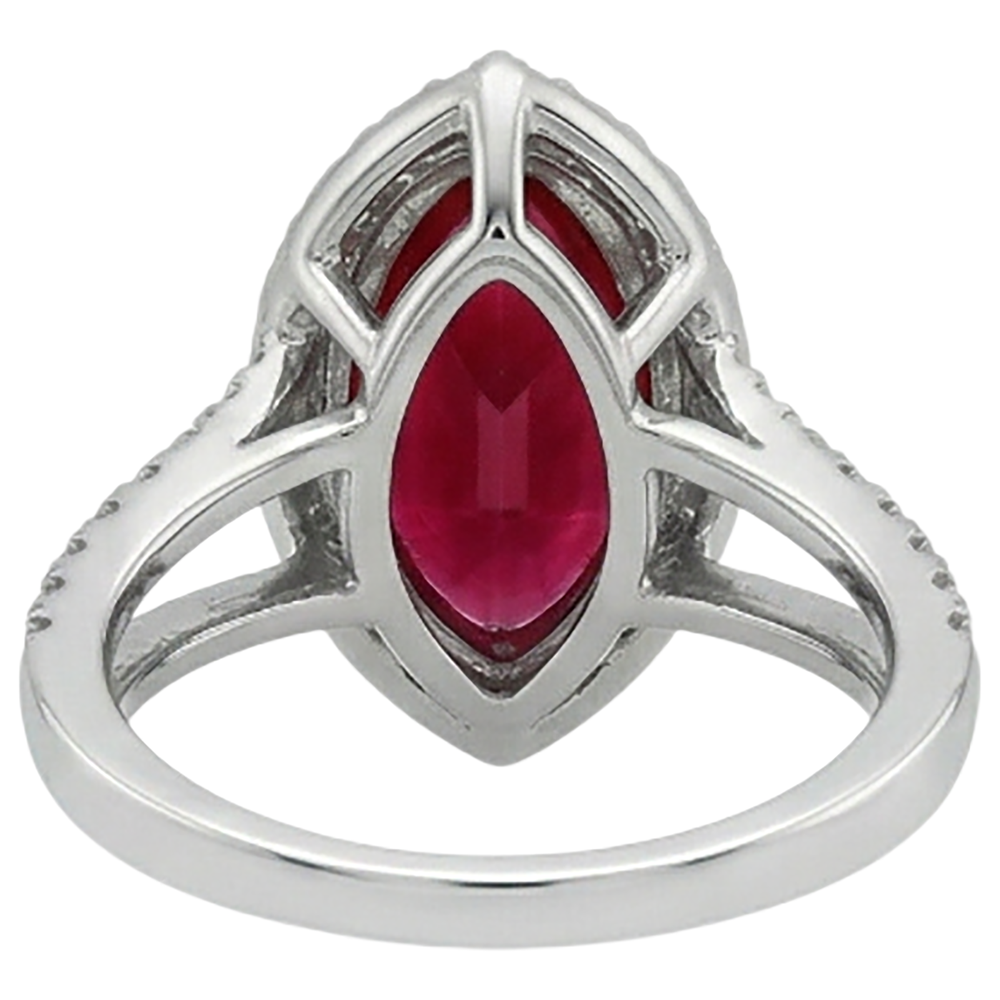 Anello con diamante rubino taglio marquise rosso oro bianco 5.55 ct