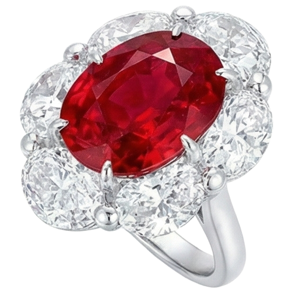 Anello con diamante rubino taglio ovale da 3,60 ct Nuovo