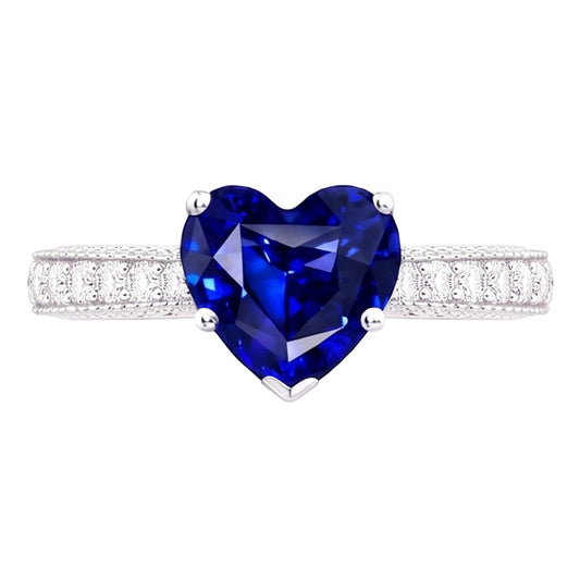 Anello con diamante stile vintage 4 carati con zaffiro blu naturale taglio a cuore