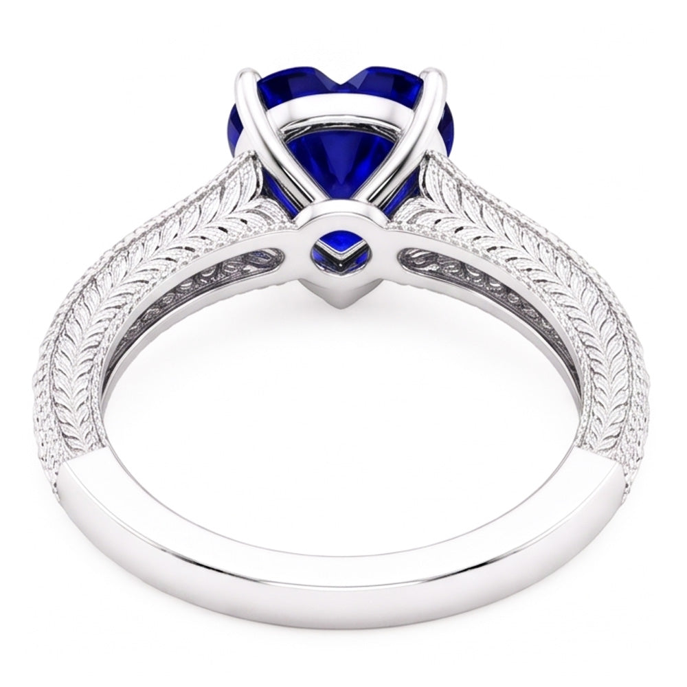 Anello con diamante stile vintage 4 carati con zaffiro blu naturale taglio a cuore