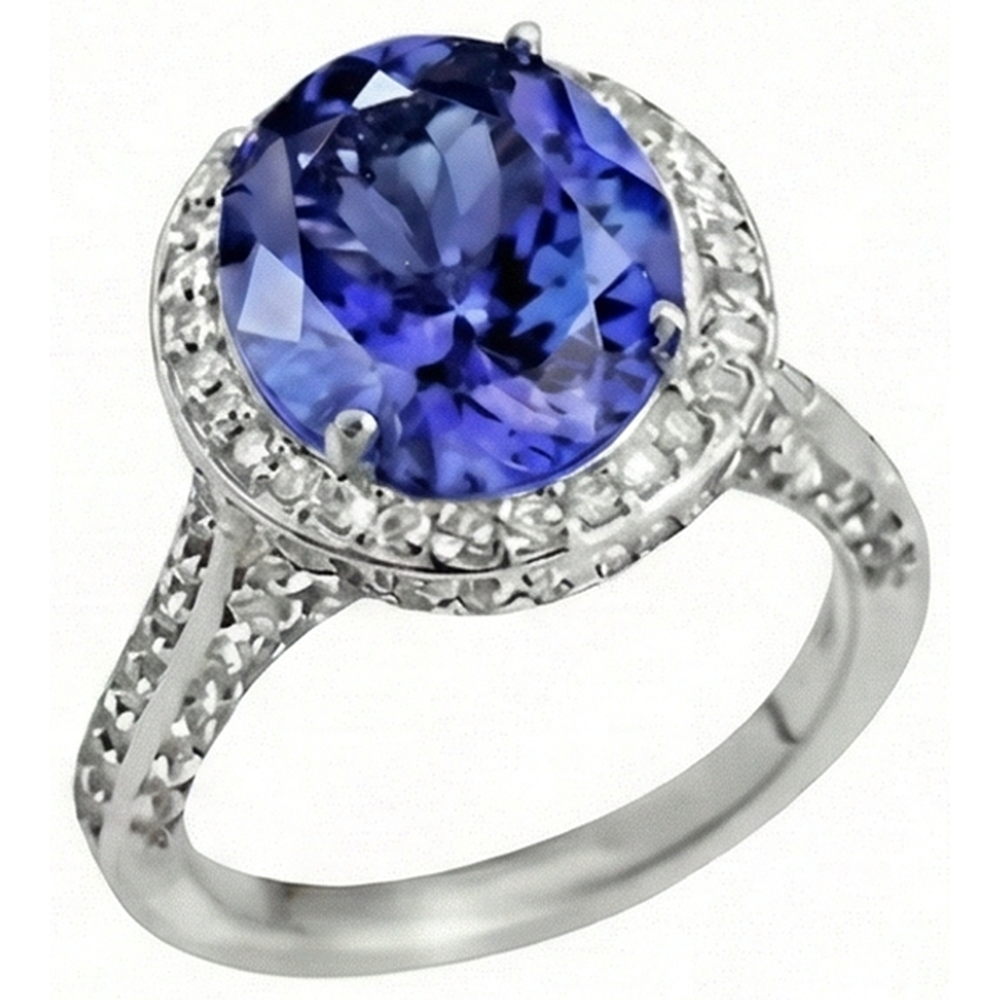 Anello con diamante tanzanite da 4.50 carati con montatura ovale con alone