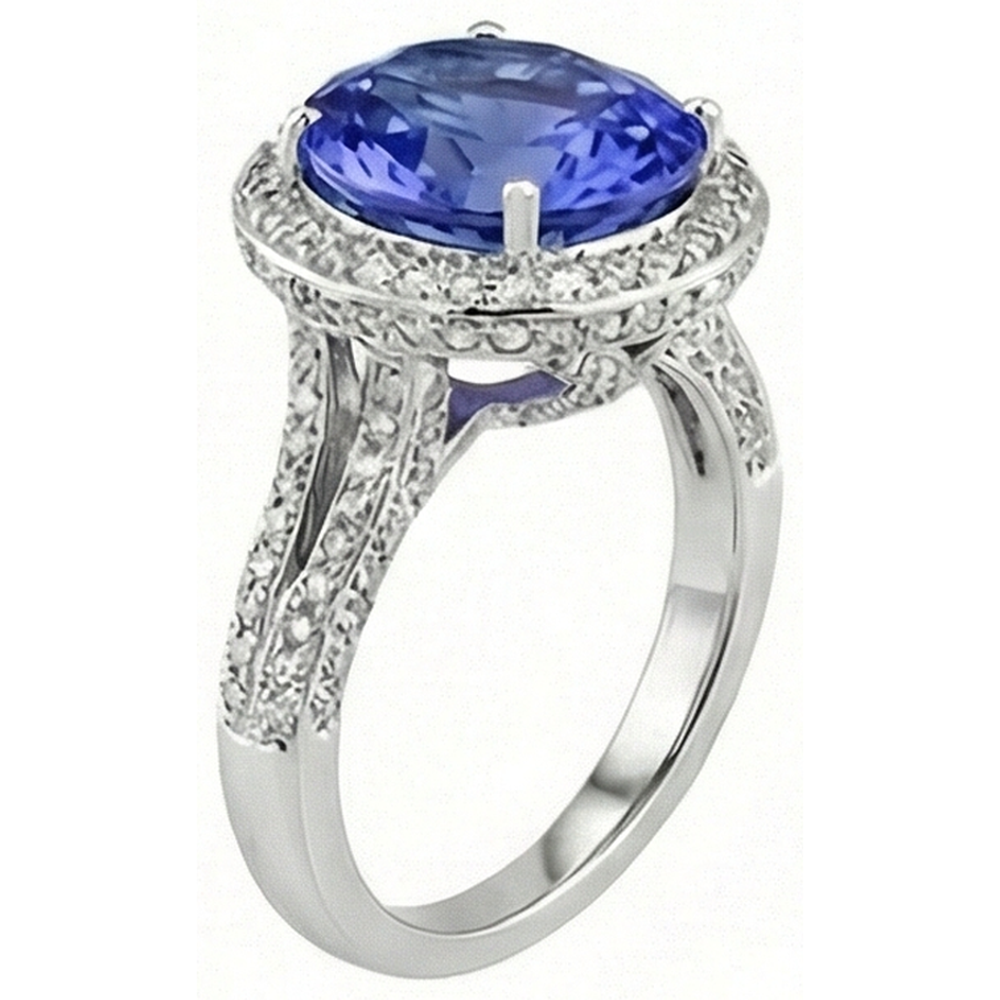 Anello con diamante tanzanite da 4.50 carati con montatura ovale con alone
