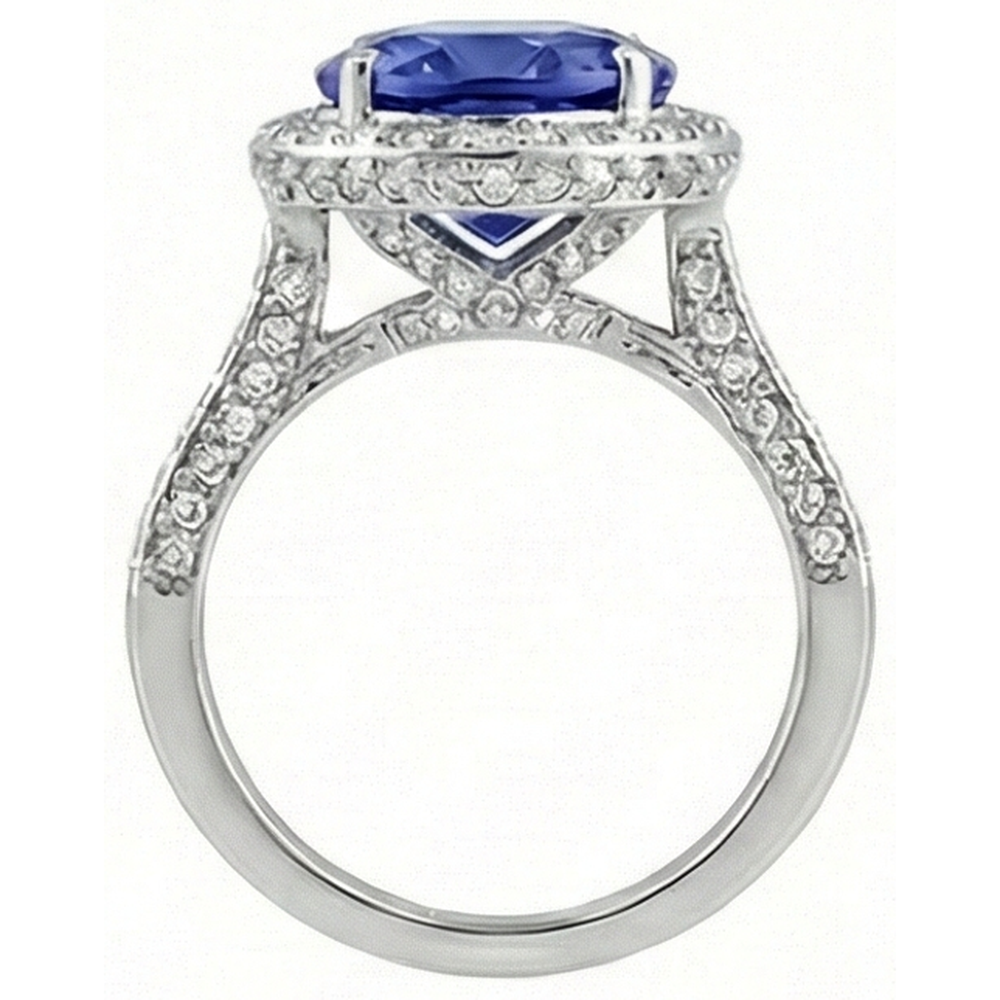 Anello con diamante tanzanite da 4.50 carati con montatura ovale con alone