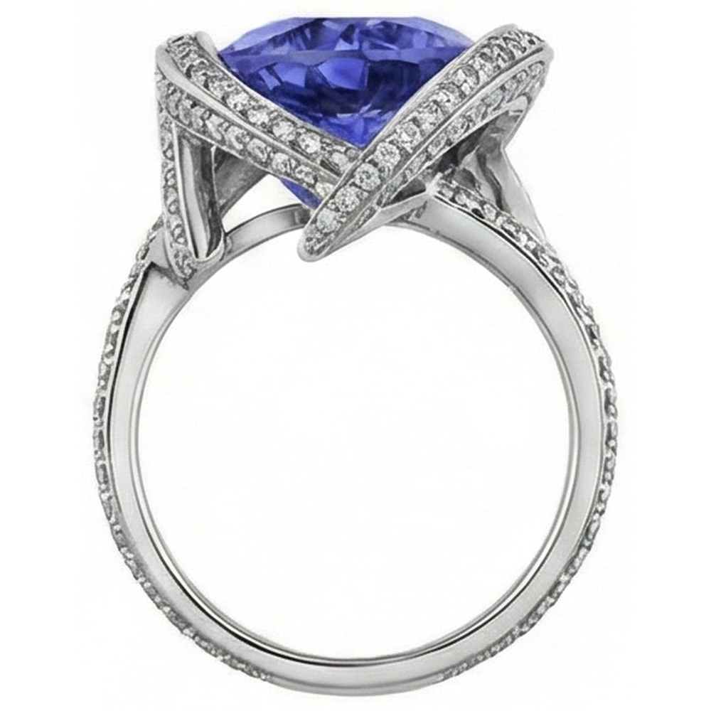 Anello con diamante tanzanite pera 5 carati gemma oro bianco 14k gioielli
