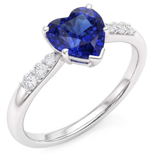 Anello con diamante zaffiro blu gemma cuore 2 carati in oro bianco 14K