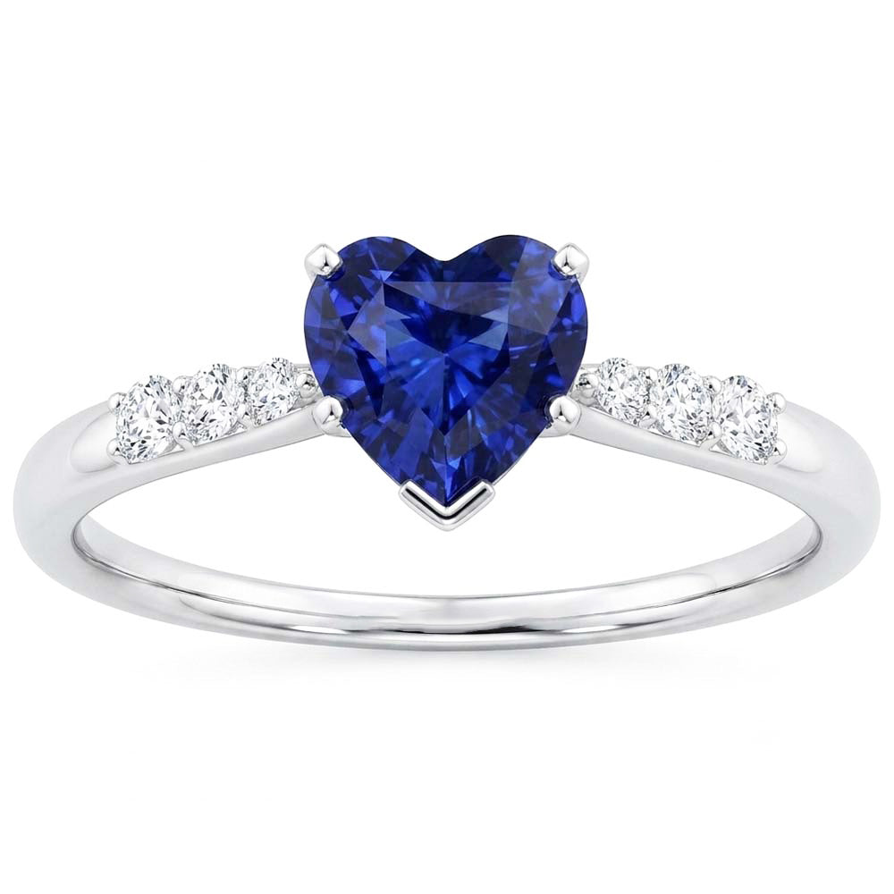 Anello con diamante zaffiro blu gemma cuore 2 carati in oro bianco 14K