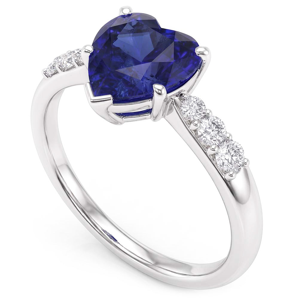 Anello con diamante zaffiro blu gemma cuore 2 carati in oro bianco 14K