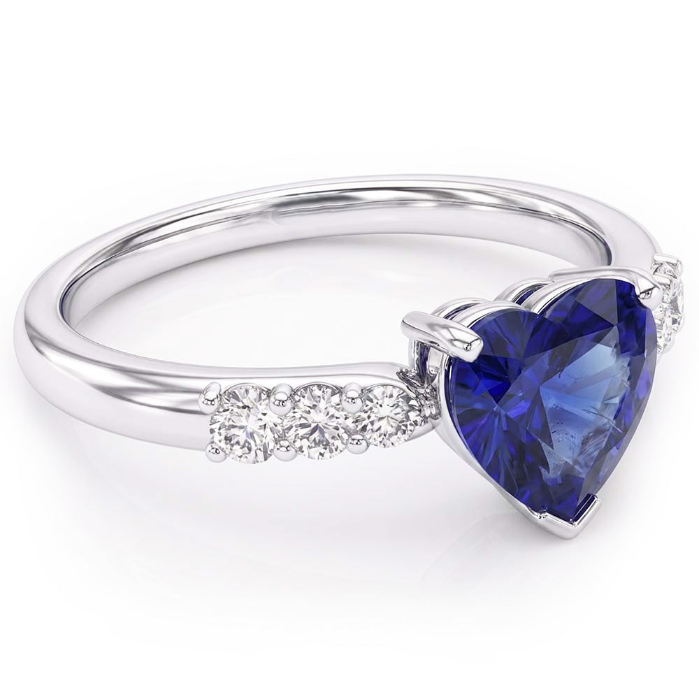 Anello con diamante zaffiro blu gemma cuore 2 carati in oro bianco 14K