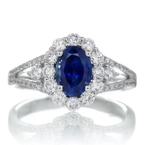 Anello con diamante zaffiro dello Sri Lanka 2.05 carati oro bianco 14 carati - harrychadent.it