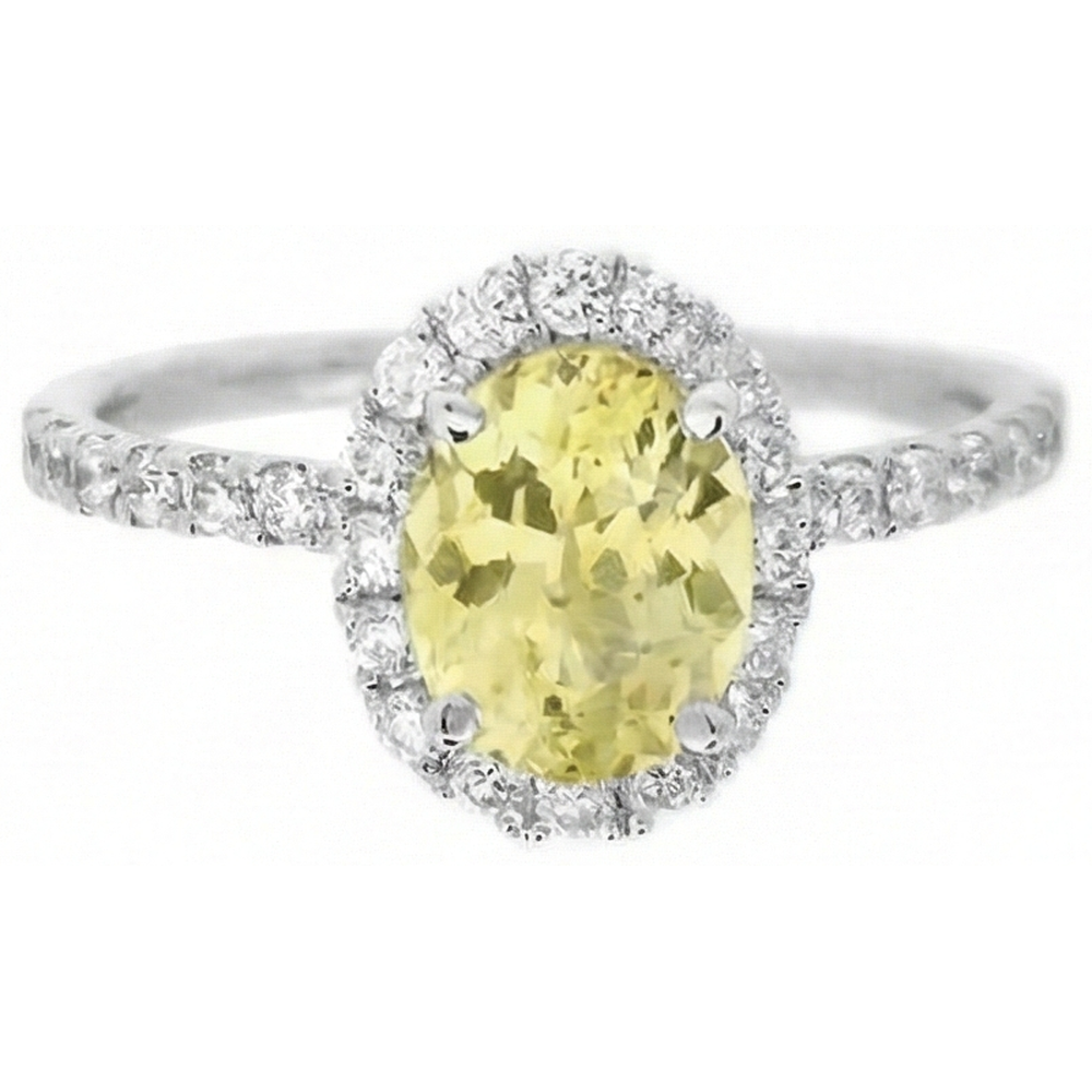 Anello con diamante zaffiro giallo taglio ovale e rotondo 5 carati in oro bianco 14K