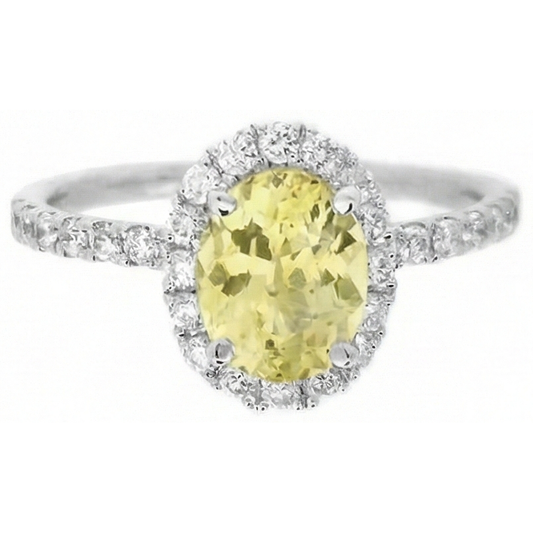 Anello con diamante zaffiro giallo taglio ovale e rotondo 5 carati in oro bianco 14K