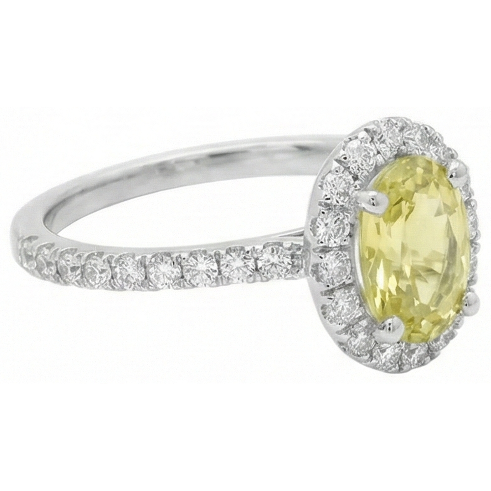 Anello con diamante zaffiro giallo taglio ovale e rotondo 5 carati in oro bianco 14K