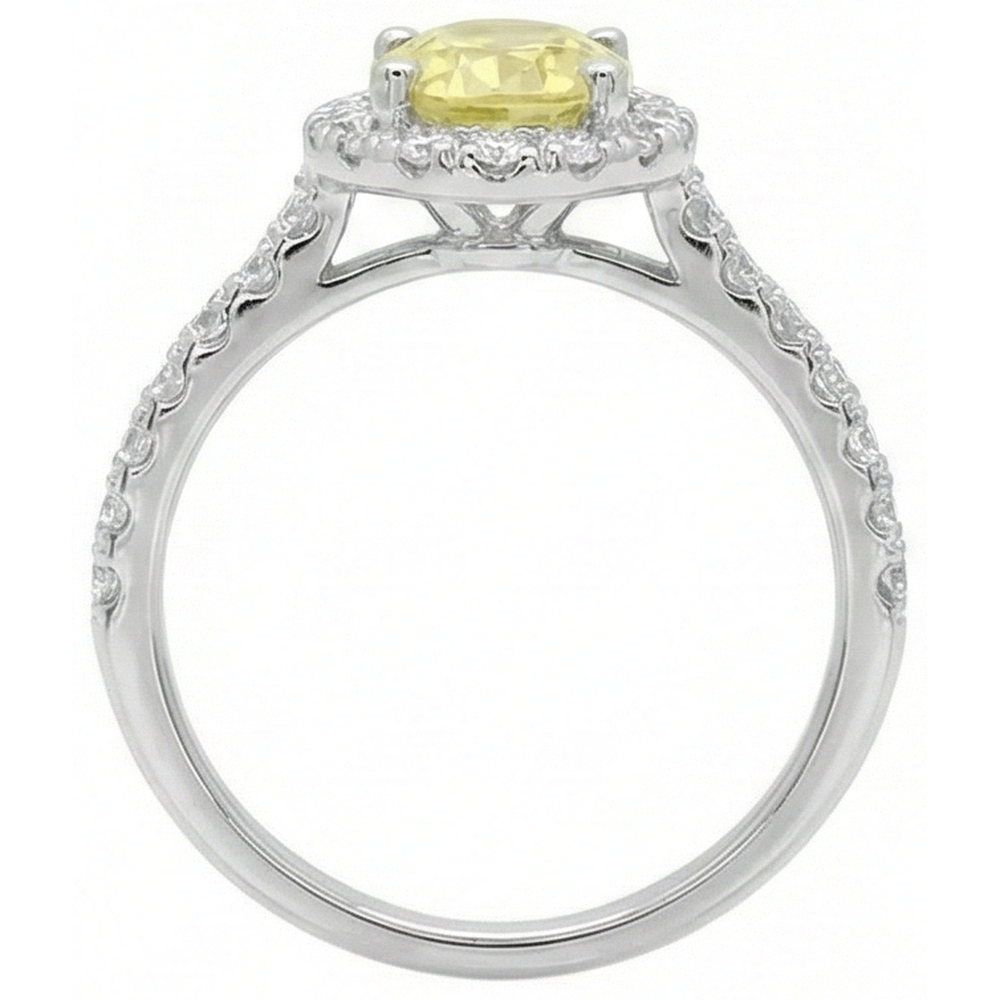 Anello con diamante zaffiro giallo taglio ovale e rotondo 5 carati in oro bianco 14K
