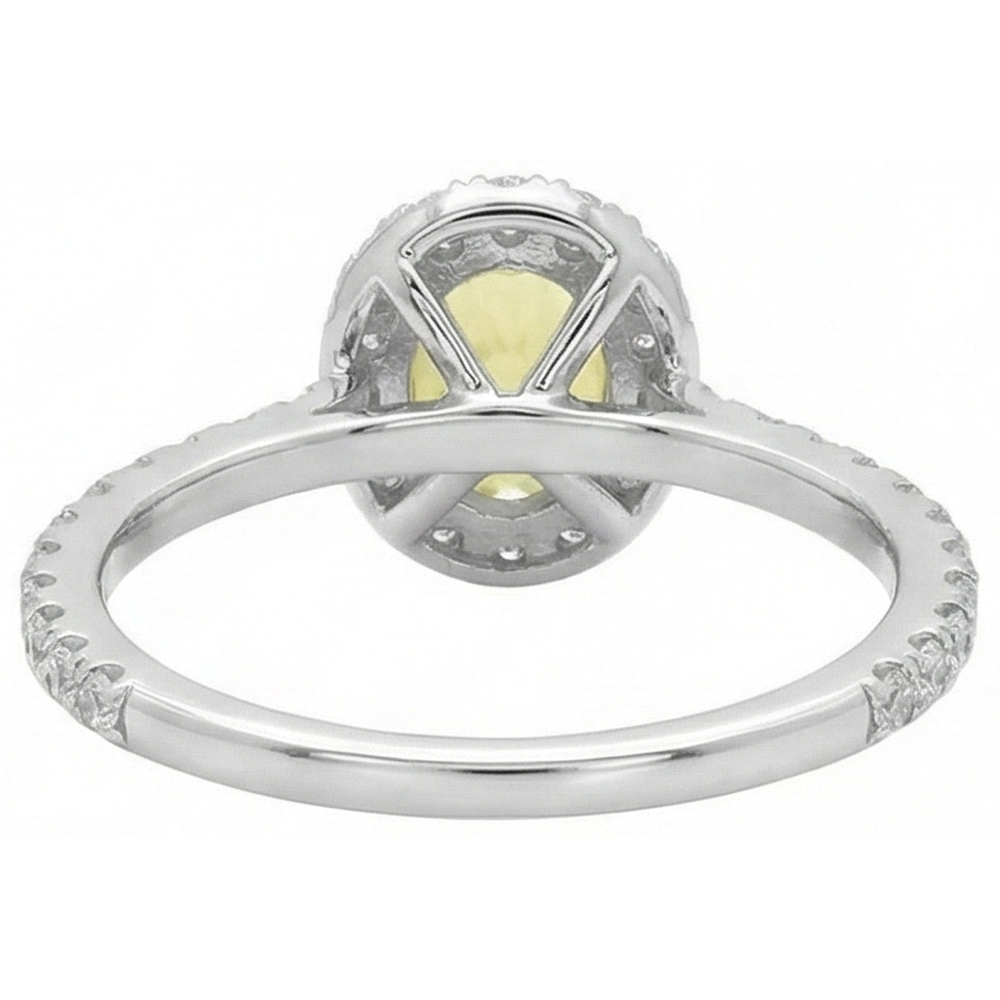 Anello con diamante zaffiro giallo taglio ovale e rotondo 5 carati in oro bianco 14K