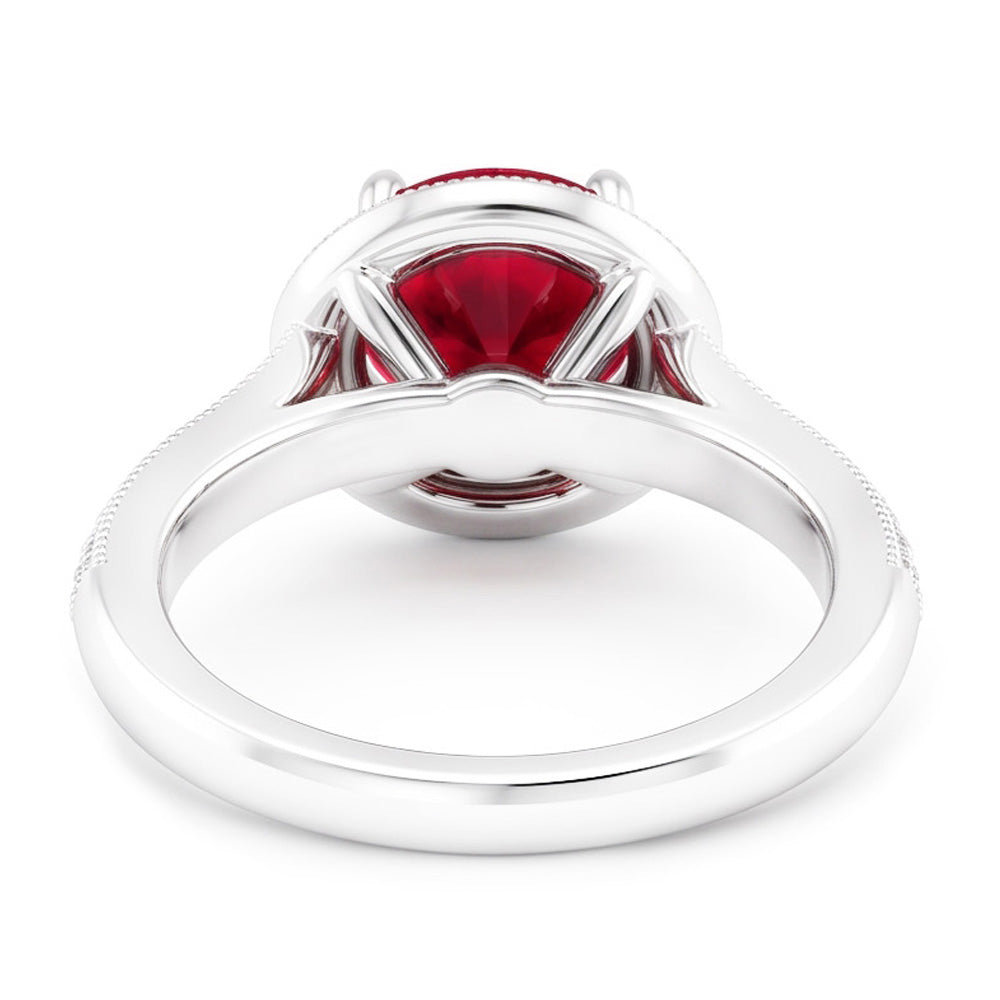 Anello con diamante zaffiro rosso taglio rotondo gioielli in oro bianco 1.5 carati