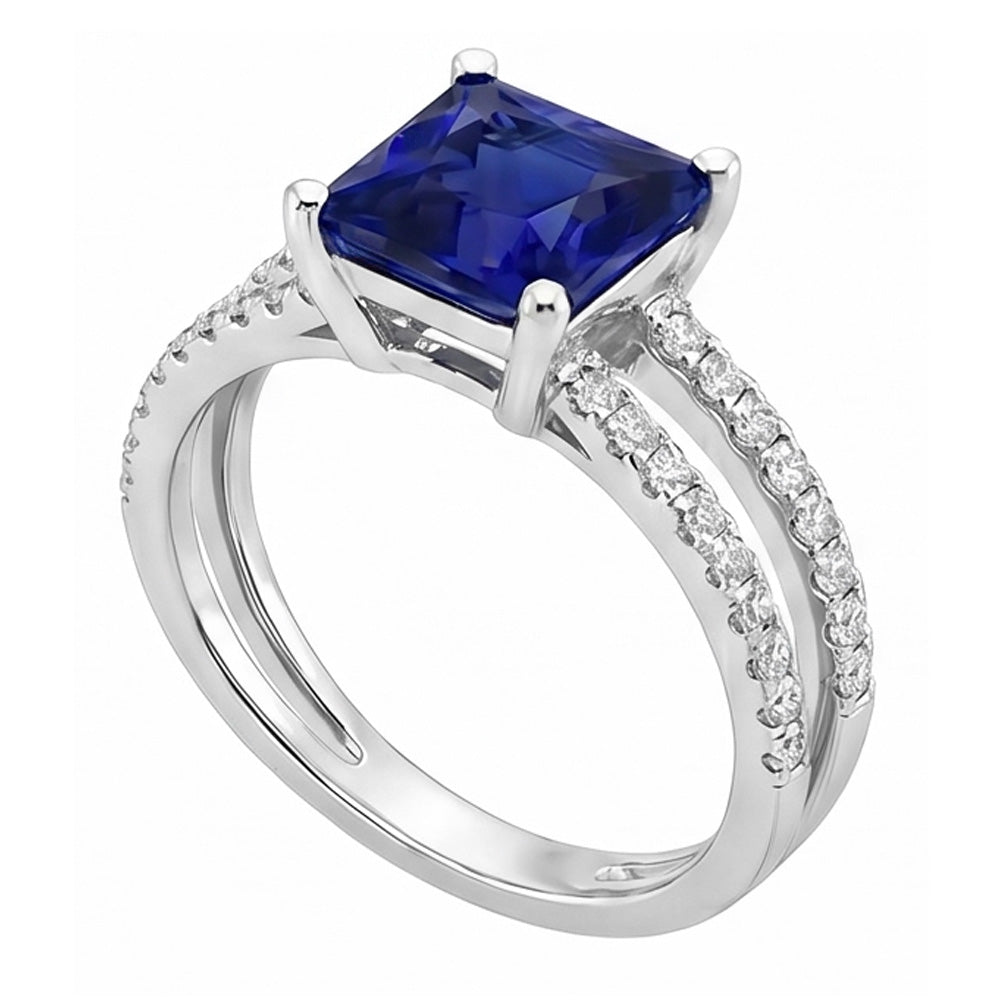 Anello con diamante zaffiro taglio principessa con accenti gambo diviso 6 carati