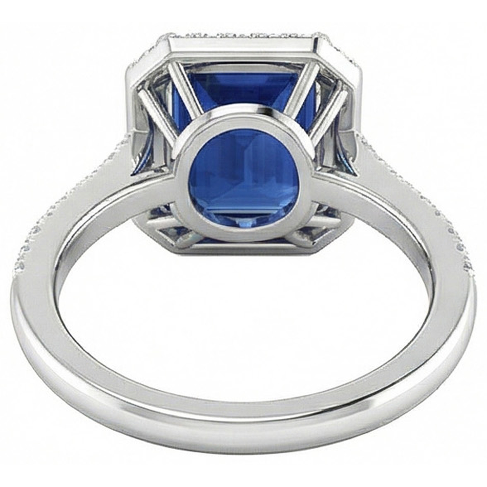 Anello con diamante zaffiro taglio smeraldo blu 2,70 carati in oro bianco 14K