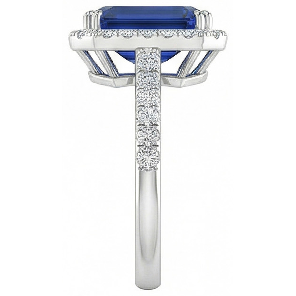 Anello con diamante zaffiro taglio smeraldo blu 2,70 carati in oro bianco 14K