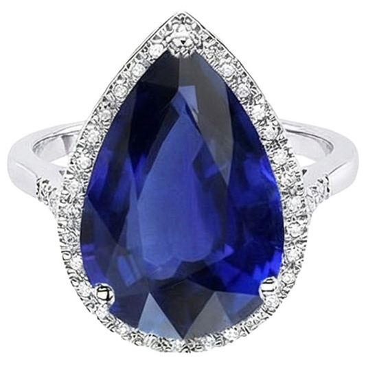 Anello con diamanti Halo ovale con zaffiro di Ceylon 7.50 carati