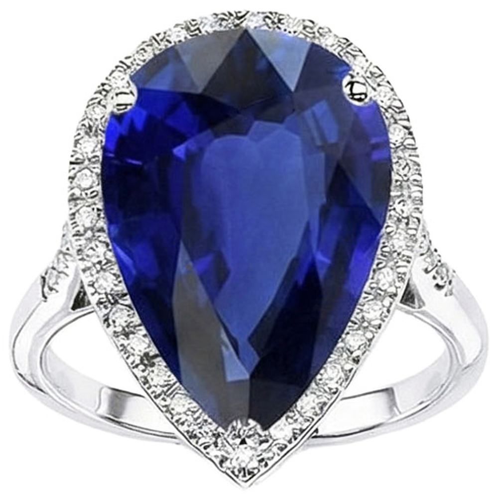 Anello con diamanti Halo ovale con zaffiro di Ceylon 7.50 carati