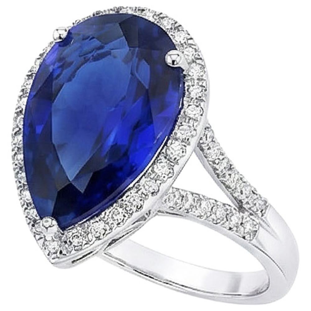 Anello con diamanti Halo ovale con zaffiro di Ceylon 7.50 carati