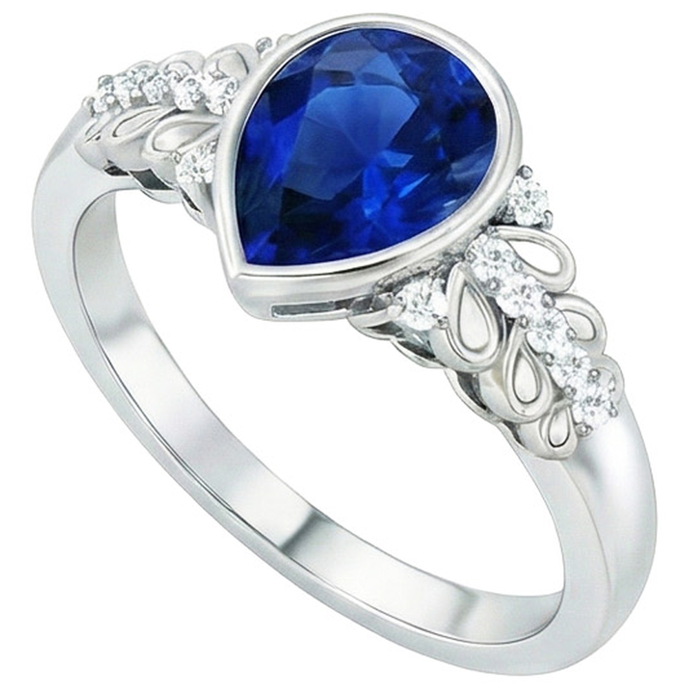 Anello con diamanti Nuova lunetta incastonata Zaffiro blu pera con accenti 4.25 carati