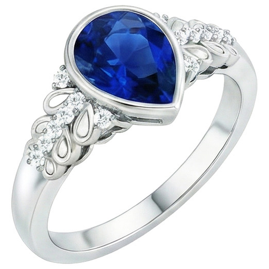 Anello con diamanti Nuova lunetta incastonata Zaffiro blu pera con accenti 4.25 carati