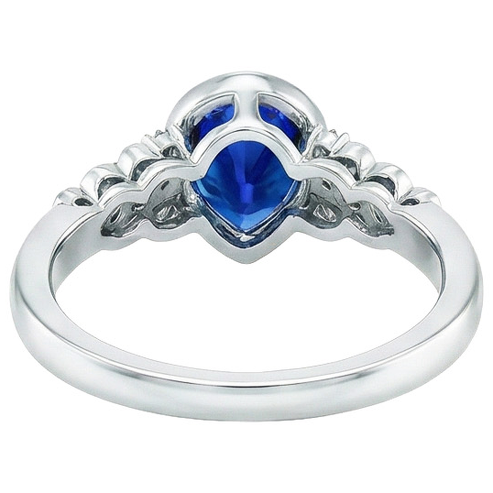 Anello con diamanti Nuova lunetta incastonata Zaffiro blu pera con accenti 4.25 carati