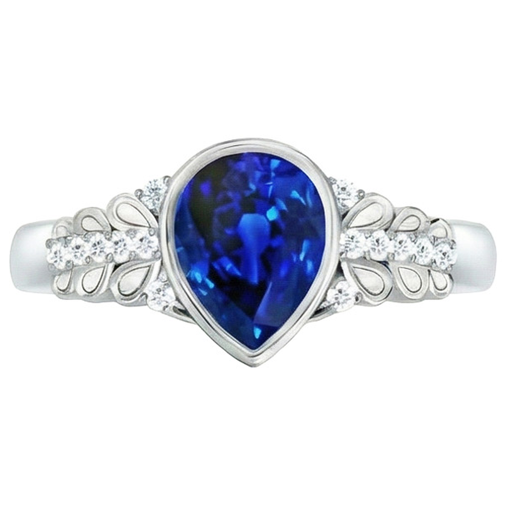 Anello con diamanti Nuova lunetta incastonata Zaffiro blu pera con accenti 4.25 carati