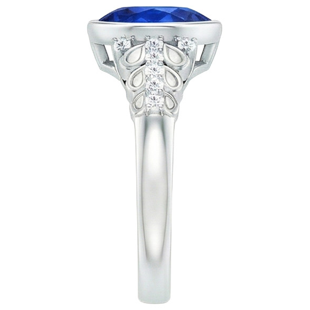 Anello con diamanti Nuova lunetta incastonata Zaffiro blu pera con accenti 4.25 carati