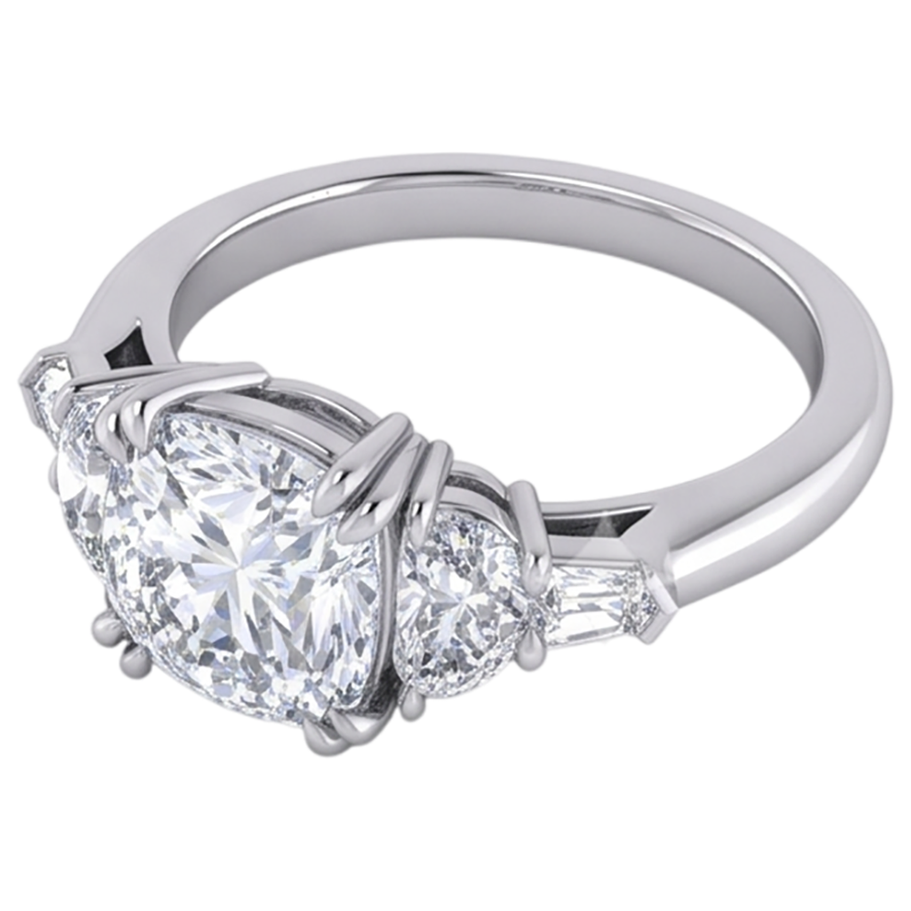 Anello con diamanti baguette a mezzaluna taglio cuscino da 3 ct. Taglio eccellente 14K