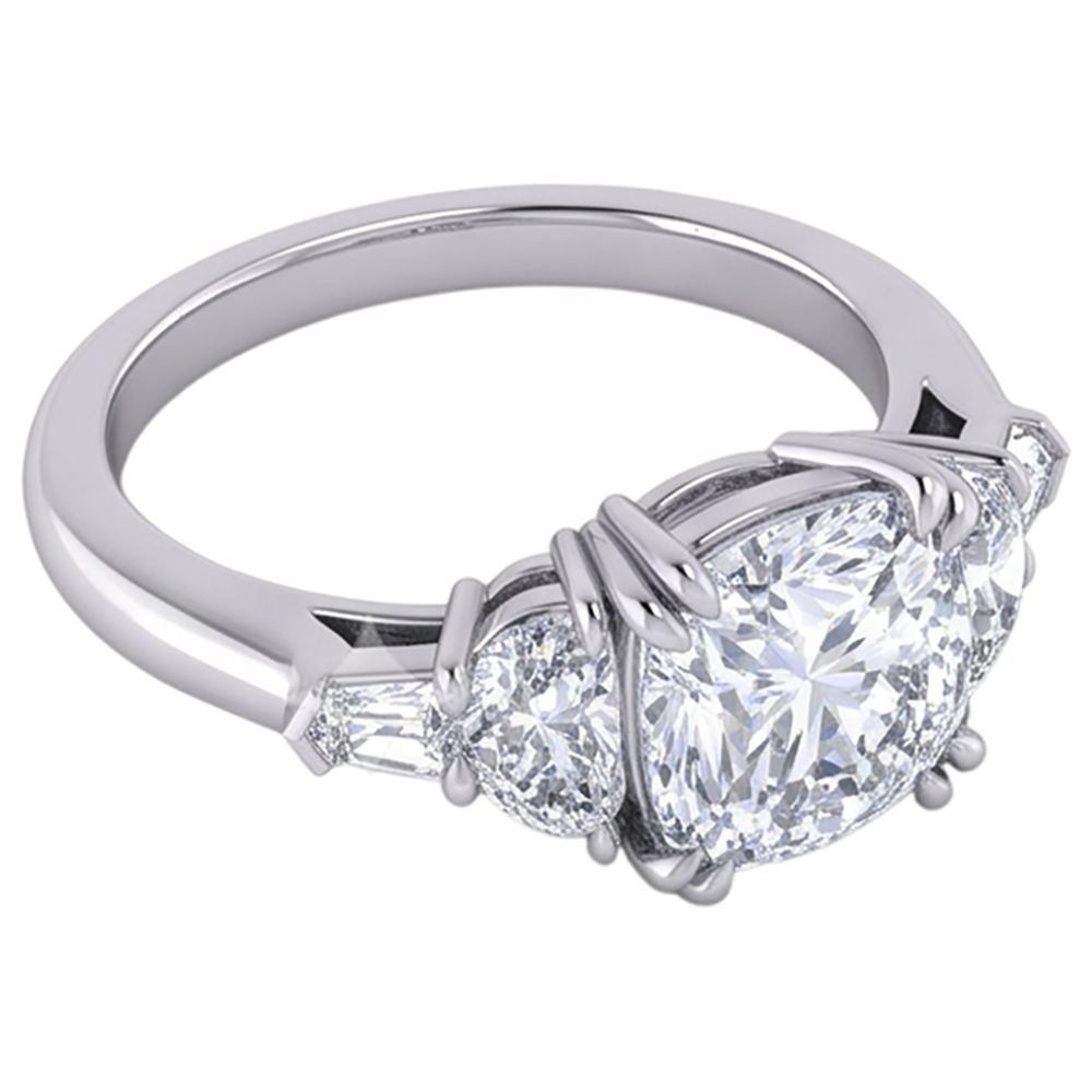 Anello con diamanti baguette a mezzaluna taglio cuscino da 3 ct. Taglio eccellente 14K