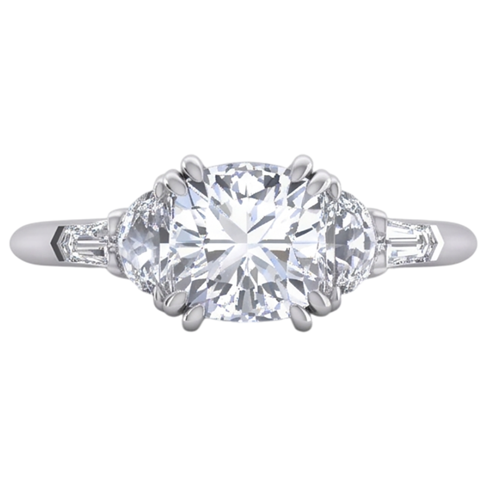 Anello con diamanti baguette a mezzaluna taglio cuscino da 3 ct. Taglio eccellente 14K