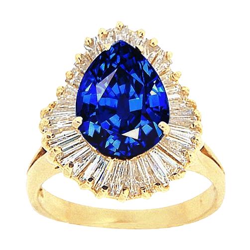 Anello in oro giallo 14K con diamanti baguette e zaffiro dello Sri Lanka da 4.71 carati - harrychadent.it