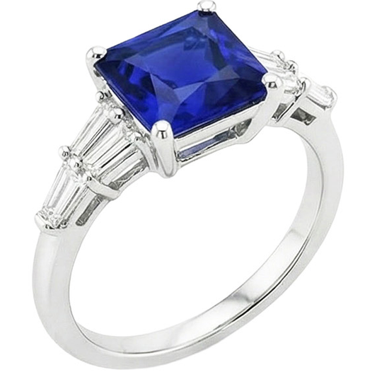 Anello con diamanti baguette e zaffiro Princess Ceylon 5.50 carati