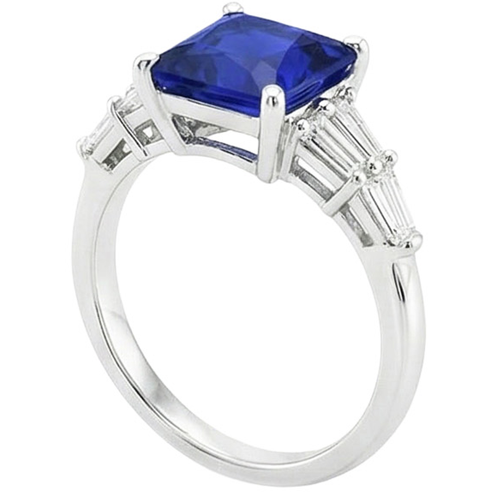 Anello con diamanti baguette e zaffiro Princess Ceylon 5.50 carati