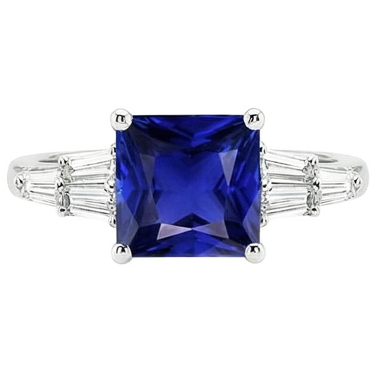 Anello con diamanti baguette e zaffiro Princess Ceylon 5.50 carati
