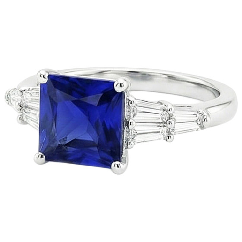 Anello con diamanti baguette e zaffiro Princess Ceylon 5.50 carati