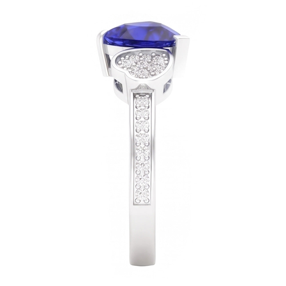 Anello con diamanti cuore zaffiro blu da 2,50 carati in oro bianco 14K