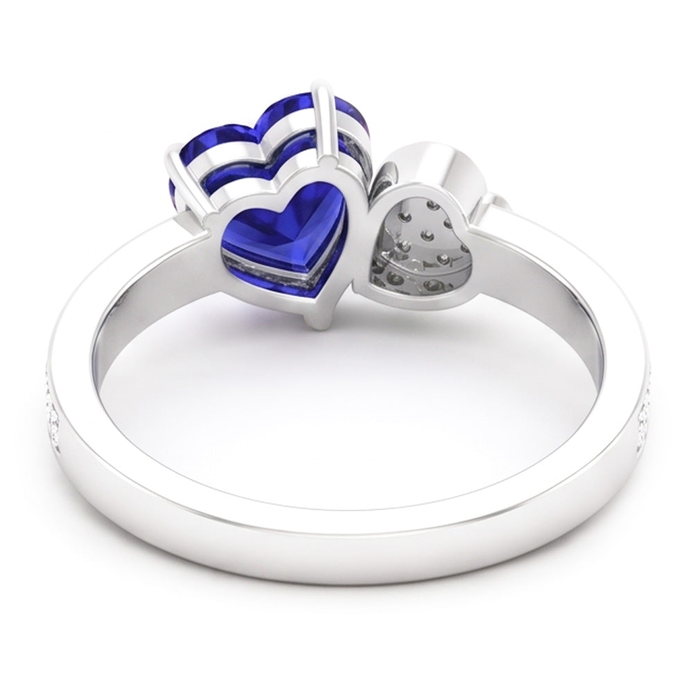 Anello con diamanti cuore zaffiro blu da 2,50 carati in oro bianco 14K