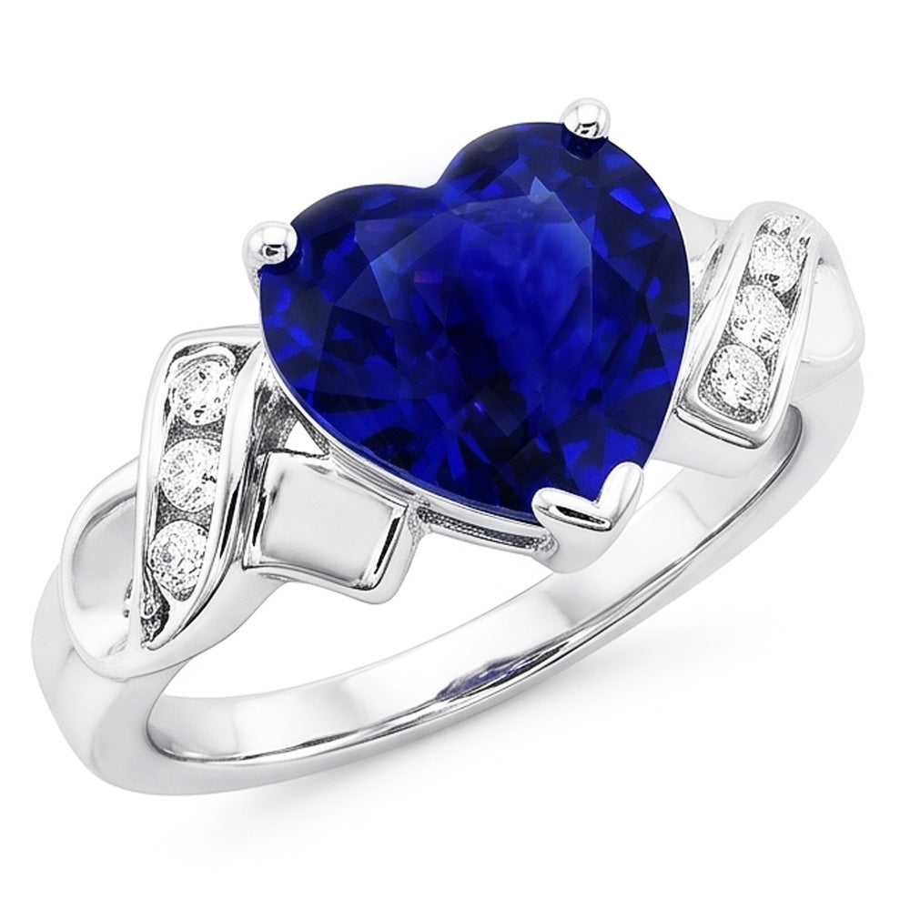 Anello con diamanti. cuore. zaffiro di Ceylon. oro bianco. 2.50 carati