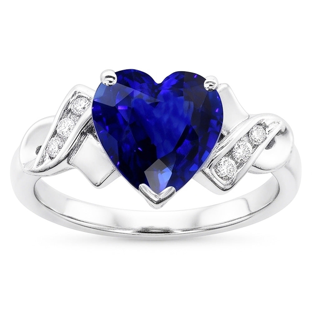 Anello con diamanti. cuore. zaffiro di Ceylon. oro bianco. 2.50 carati